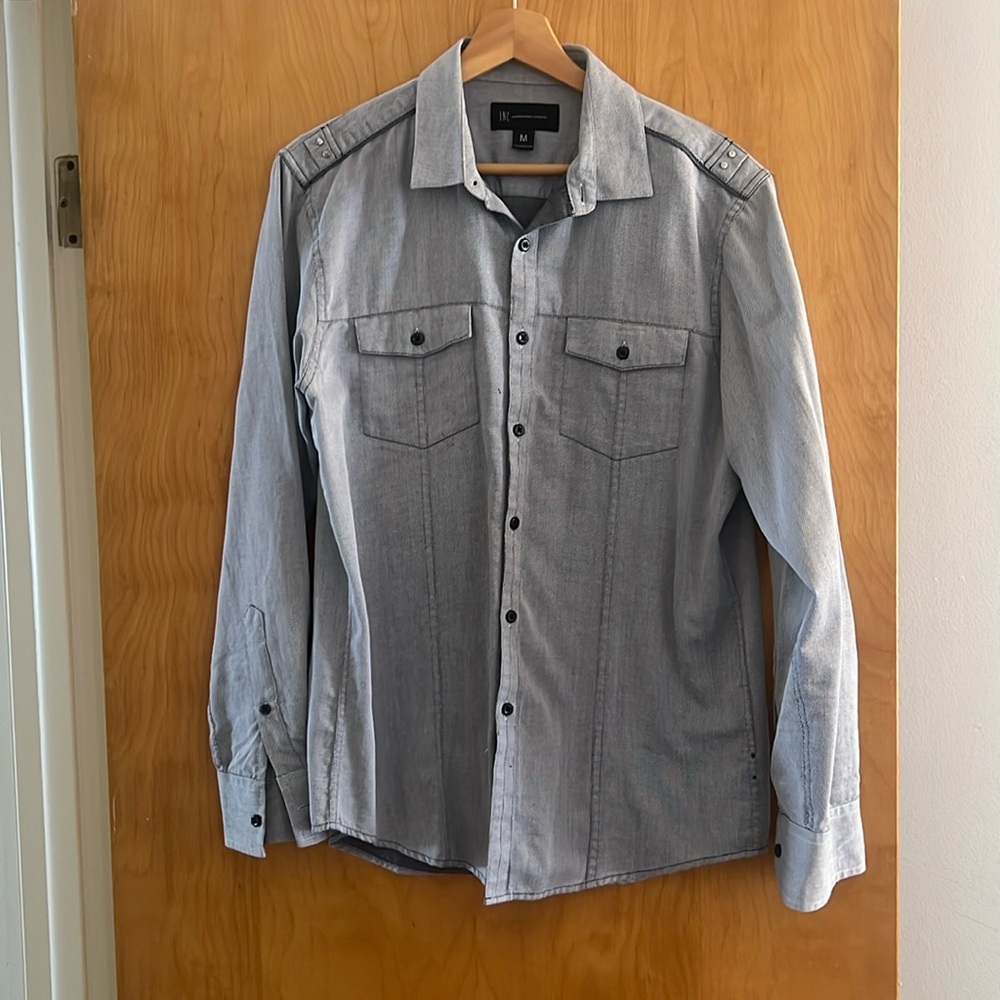 INC Mens Dobby Topper Shirt, Gray, Size M
